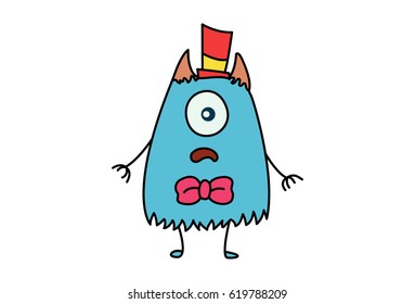 Cute Monster Shocked . Vector Illustration. Isolated on white background.