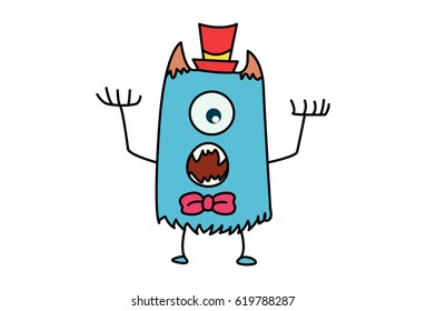 Cute Monster Shocked. Vector Illustration. Isolated on white background.