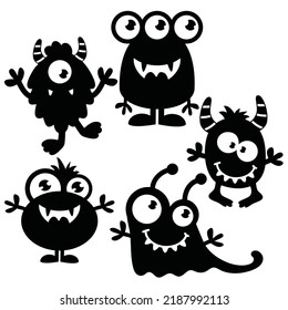 Cute monster silhouette vector cartoon illustration