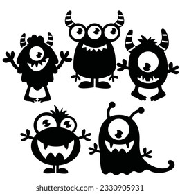 Cute monster silhouette vector cartoon illustration