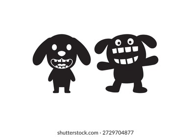 Cute monster silhouettes with big blocky teeth - Funny cartoon animal characters with wide smiles