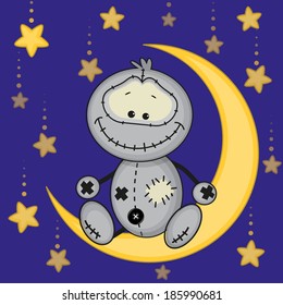 Cute monster sitting on the moon