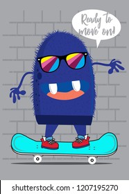 cute monster skateboard glasses colorful apparel kids design urban