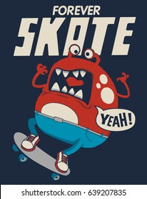 cute monster skateboarder