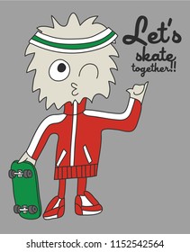 Cute monster skateboarding vector design