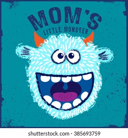 Cute monster smiling. Vector design for your projects. Artwork idea for mother's day. Print design idea for jersey fabrics.