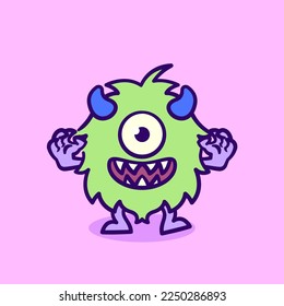 Cute monster with soft green color, one eye, horn. Cartoon style. 