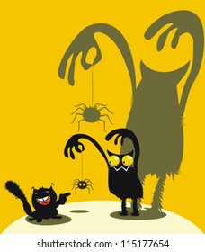 Cute monster, spider and laughing squirrel