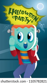 A cute monster with spooky background.
