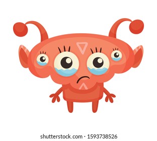 Cute Monster Standing with His Eyes Full of Tears Vector Illustration
