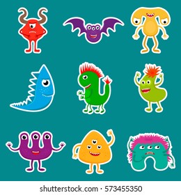 Cute monster sticker set or collection. EPS10 vector illustration in flat style.