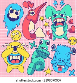 Cute Monster Sticker Vector Illustration