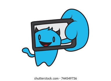 Cute Monster taking a selfie. Vector Illustration. Isolated on white background.