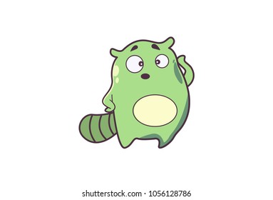Cute Monster thinking. Vector Illustration. Isolated on white Background. 