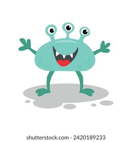 Cute monster with three eyes in flat style isolated on white background. Vector illustration