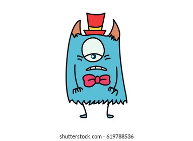 Cute Monster tierd. Vector Illustration. Isolated on white background.