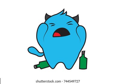 Cute Monster tired. Vector Illustration. Isolated on white background.