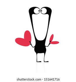 Cute monster with two hearts
