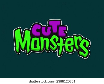 Diseño de tipografía de Monstruo Cute, diseño de efecto de texto espeluznante en color púrpura y verde. Diseño plano. Adecuado para el título de juego, pegatinas, camisetas, afiches, banner, web y fondos.