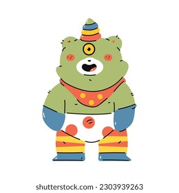 Cute monster with unicorn horn vector character illustration isolated on a white background.