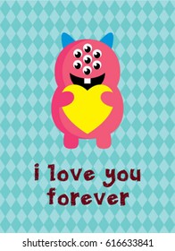 cute monster valentine greeting card