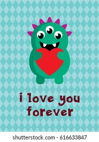 cute monster valentine greeting card