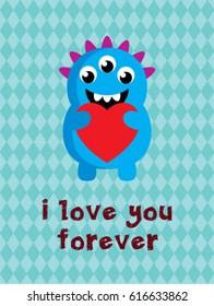cute monster valentine greeting card