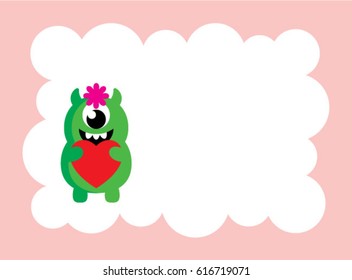 cute monster valentine love message card