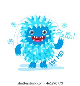 Cute Monster Vector Illustration. Bigfoot Cartoon Mascot. Funny Yeti On A White Background. For Kids T-Shirt Design. Happy Toy On A White Background.