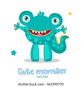 Cute Monster Vector Illustration. Cartoon Funny  Mascot On A White Background. For Kids T-Shirt Design. Happy Toy On A White Background.