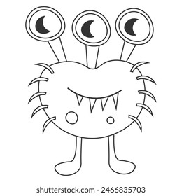 Cute monster, vector illustration for children's coloring book