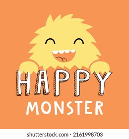 linda ilustración vectorial de monstruo con tipografía de slogan