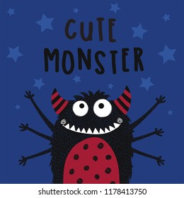 Cute monster vector illustration.Special day celebration card for children. Cartoon character graphic design.Baby shower.