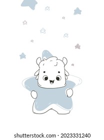 Cute monster. Vector poster, card for the kids room. Cute monster star