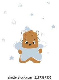 Cute monster. Vector poster, card for the kids room. Cute monster star