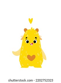 Cute monster. Vector print for children room, fabric, paper, greeting card, postcard, card, t shirt, poster, textile. Vector illustration