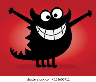 cute monster vector,Happy cool cartoon fat monster. Red and horned vector monster character,Cute black monster vector illustration
