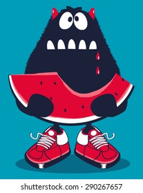 cute monster, watermelon vector design