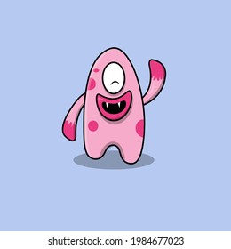 Cute Monster Waving Hand Vector Icon Illustration. Panda Mascot Cartoon Character. Animal Icon Concept White Isolated. Flat Cartoon Style Suitable for Web Landing Page, Banner, Flyer, Sticker, Card
