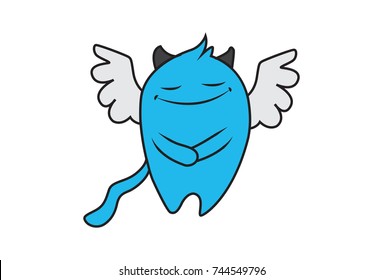 Cute Monster with Wings. Vector Illustration. Isolated on white background.