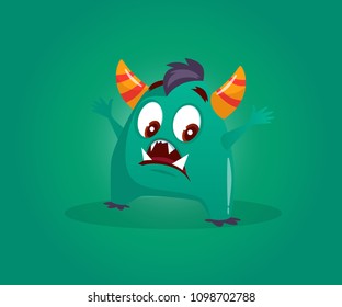 Cute monster. Wonderful funny creature with angry emotions surprised surprised