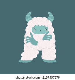 Cute monster yeti vector illustration. Vector illustration of a cute monster. Cute little illustration of yeti for kids, baby book, fairy tales, baby shower invitation, textile t-shirt, sticker.