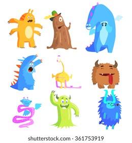 Cute Monsters and Aliens Vector Illustration Set