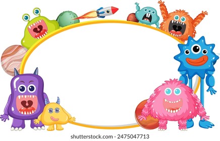 Cute monsters around a blank space frame
