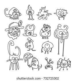 Cute monsters. Big set. Line