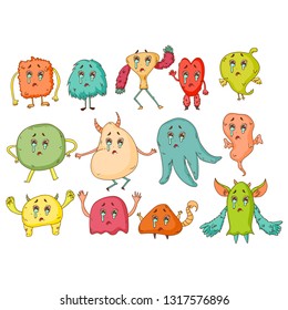 Cute Monsters. Cartoon aliens from space for kindergarten children