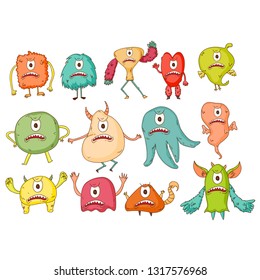 Cute Monsters. Cartoon aliens from space for kindergarten children