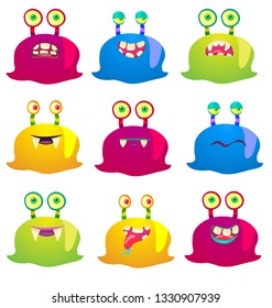 Cute Monsters. Cartoon aliens from space for kindergarten children.