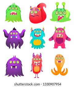 Cute Monsters. Cartoon aliens from space for kindergarten children.