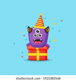 Cute monsters celebrating birthday vector design